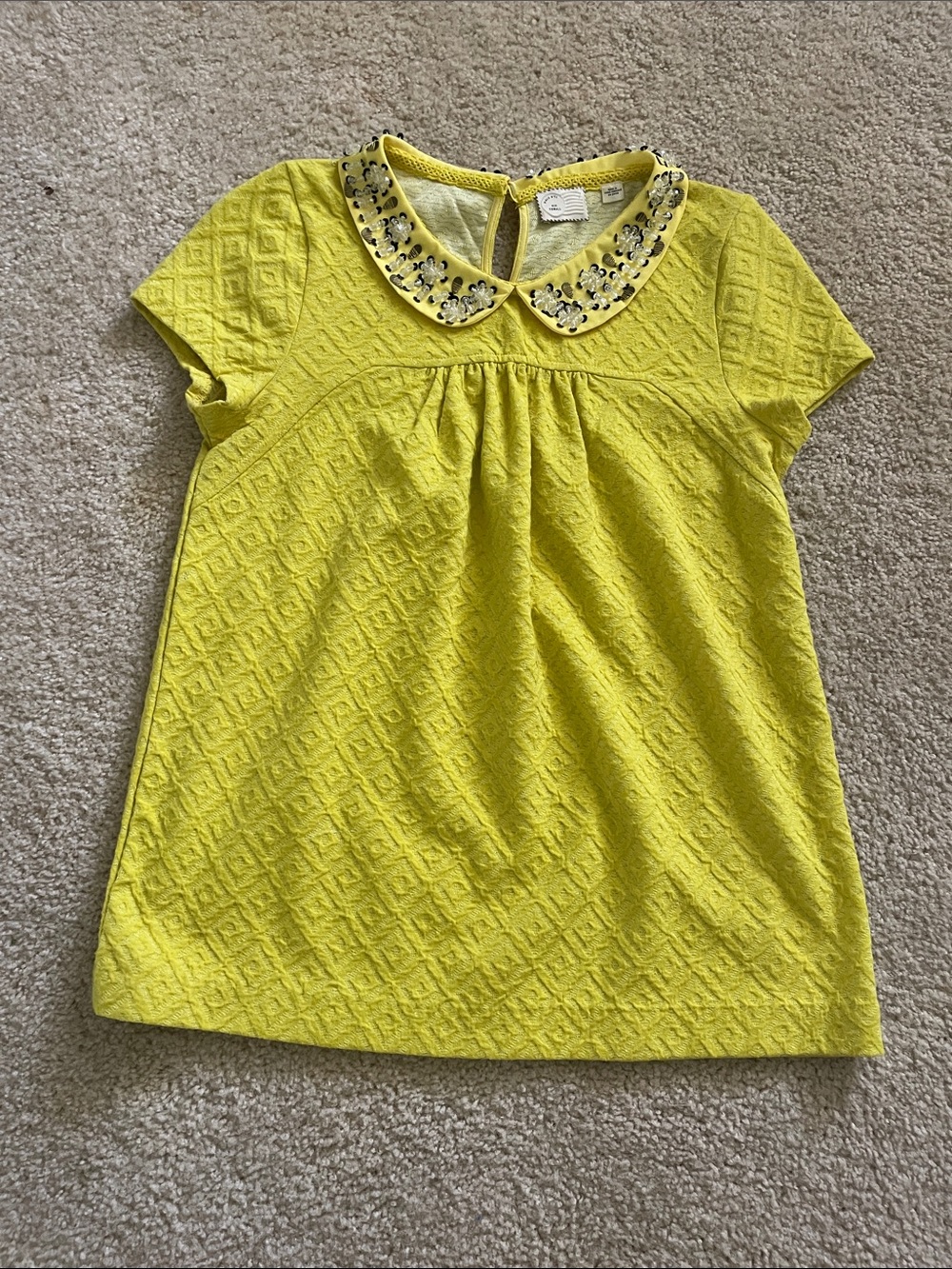 Anthropologie Short Sleeve Peter Pan Collar Top XS Metallic Yellow